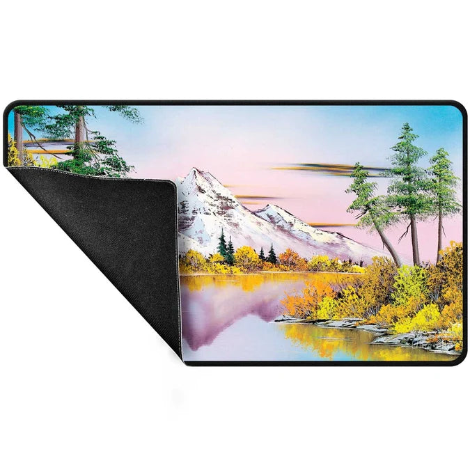 Ultra Pro Bob Ross - Mighty Mountain Lake Black Stitched Playmat for Tabletop Gaming