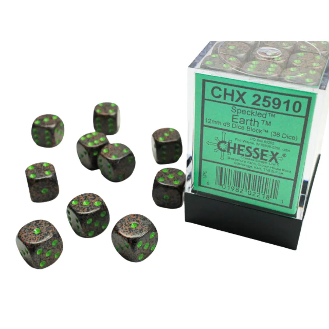 Chessex Speckled Earth 12mm d6 Dice Block (36 dice) Moonveil Games