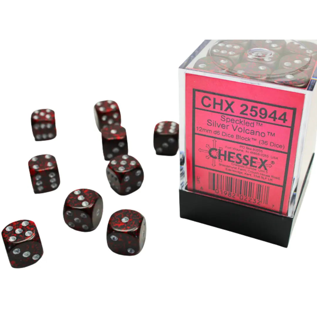 Chessex Speckled Silver Volcano 12mm d6 Dice Block (36 dice) Moonveil Games