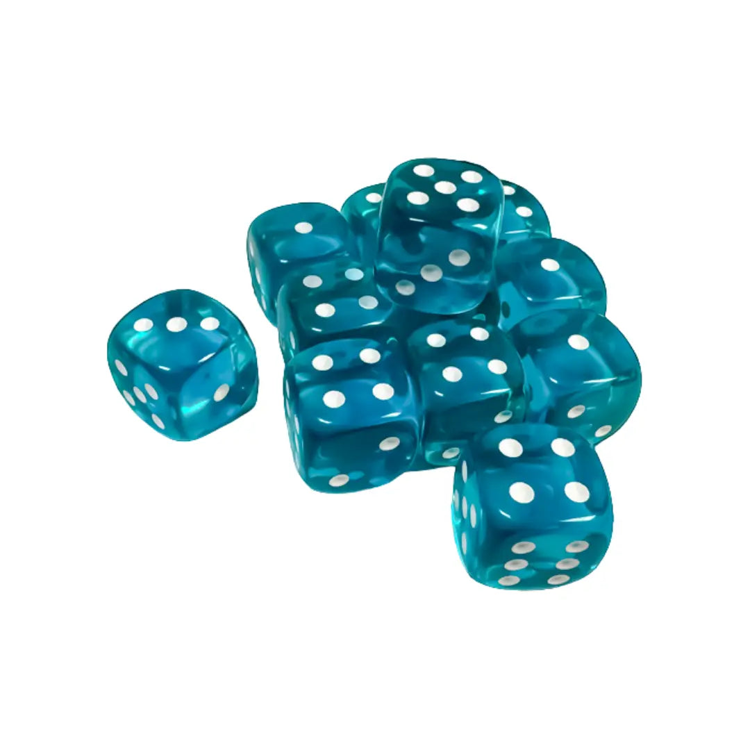 Chessex Translucent Teal/white 16mm d6 Dice Block (12 dice) Moonveil Games