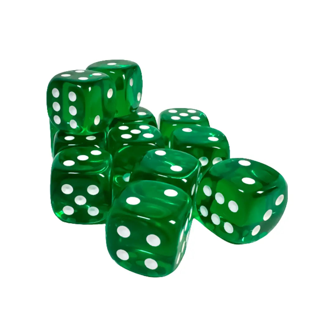 Chessex Translucent Green/white 16mm d6 Dice Block (12 dice) Moonveil Games