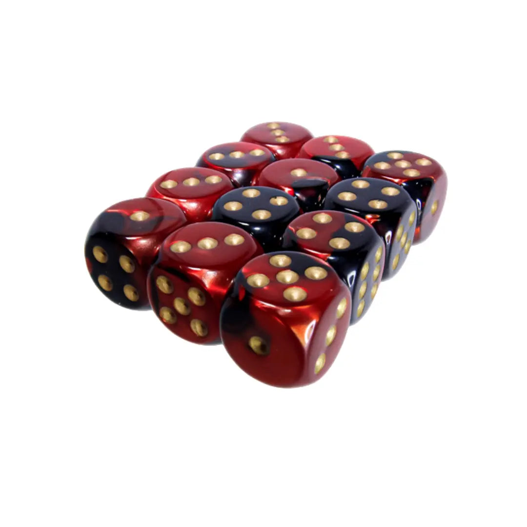 Chessex Gemini Black-Red/gold 16mm d6 Dice Block (12 dice) Moonveil Games