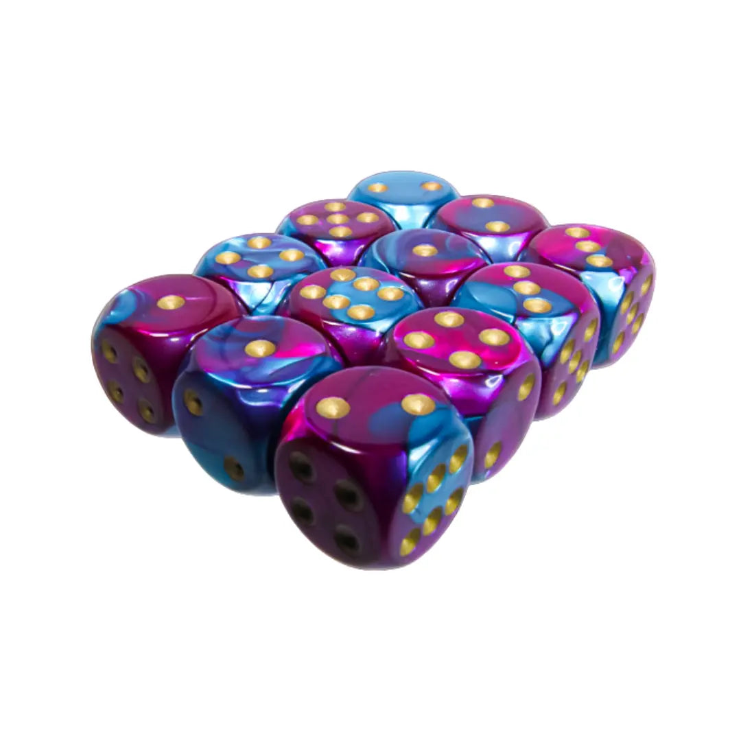 Chessex Gemini Purple-Teal/gold 16mm d6 Dice Block (12 dice) Moonveil Games