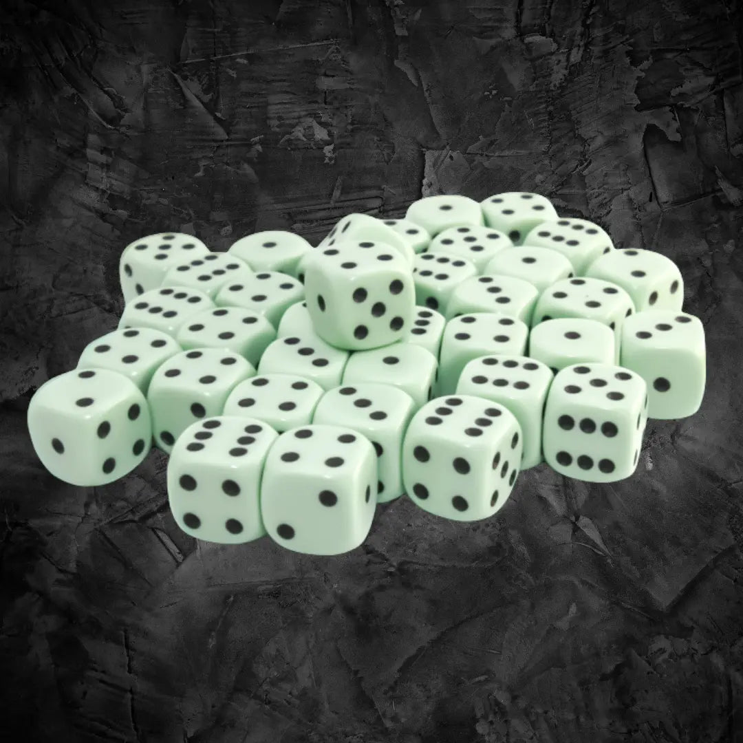 Chessex Opaque Pastel Green/black 12mm d6 Dice Block (36 dice) Moonveil Games