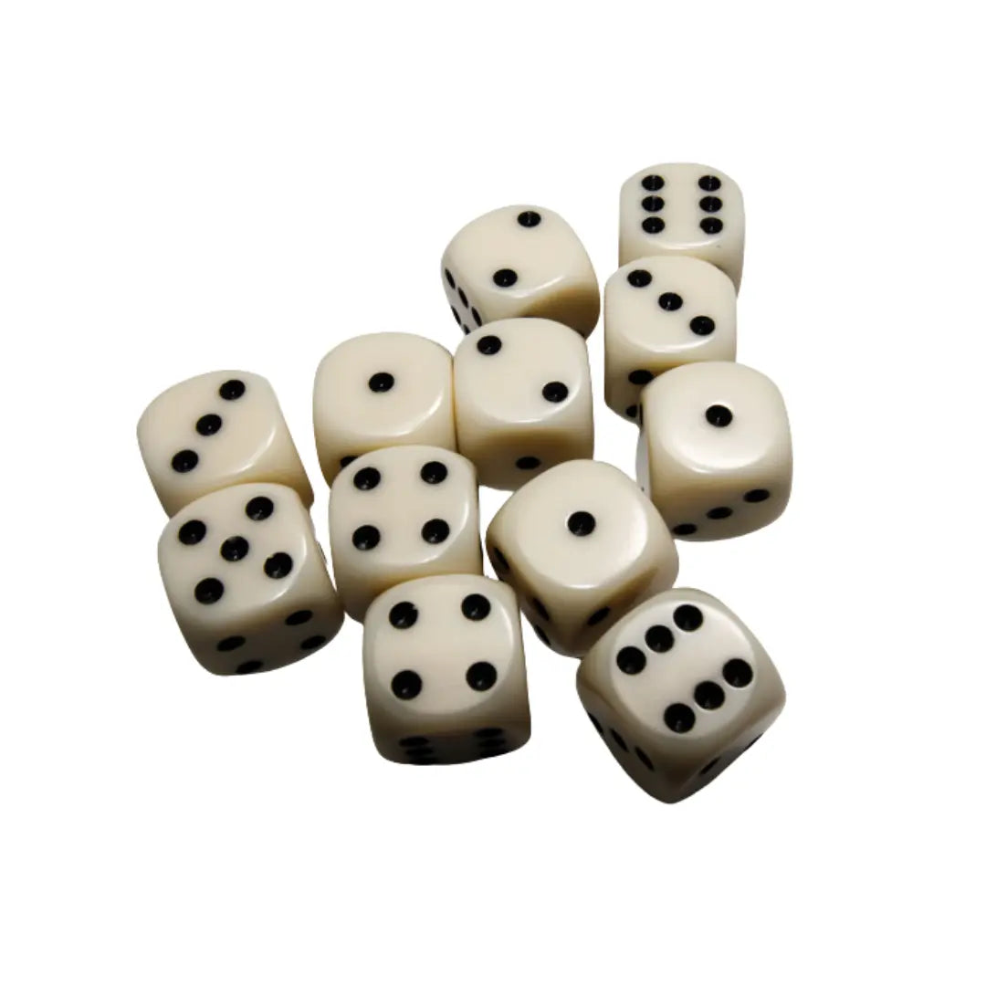 Chessex Opaque Ivory/black 16mm d6 Dice Block (12 dice) Moonveil Games
