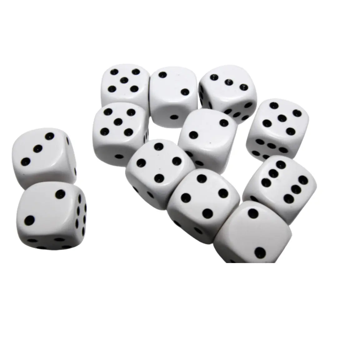 Chessex Opaque White/black 16mm d6 Dice Block (12 dice) Moonveil Games