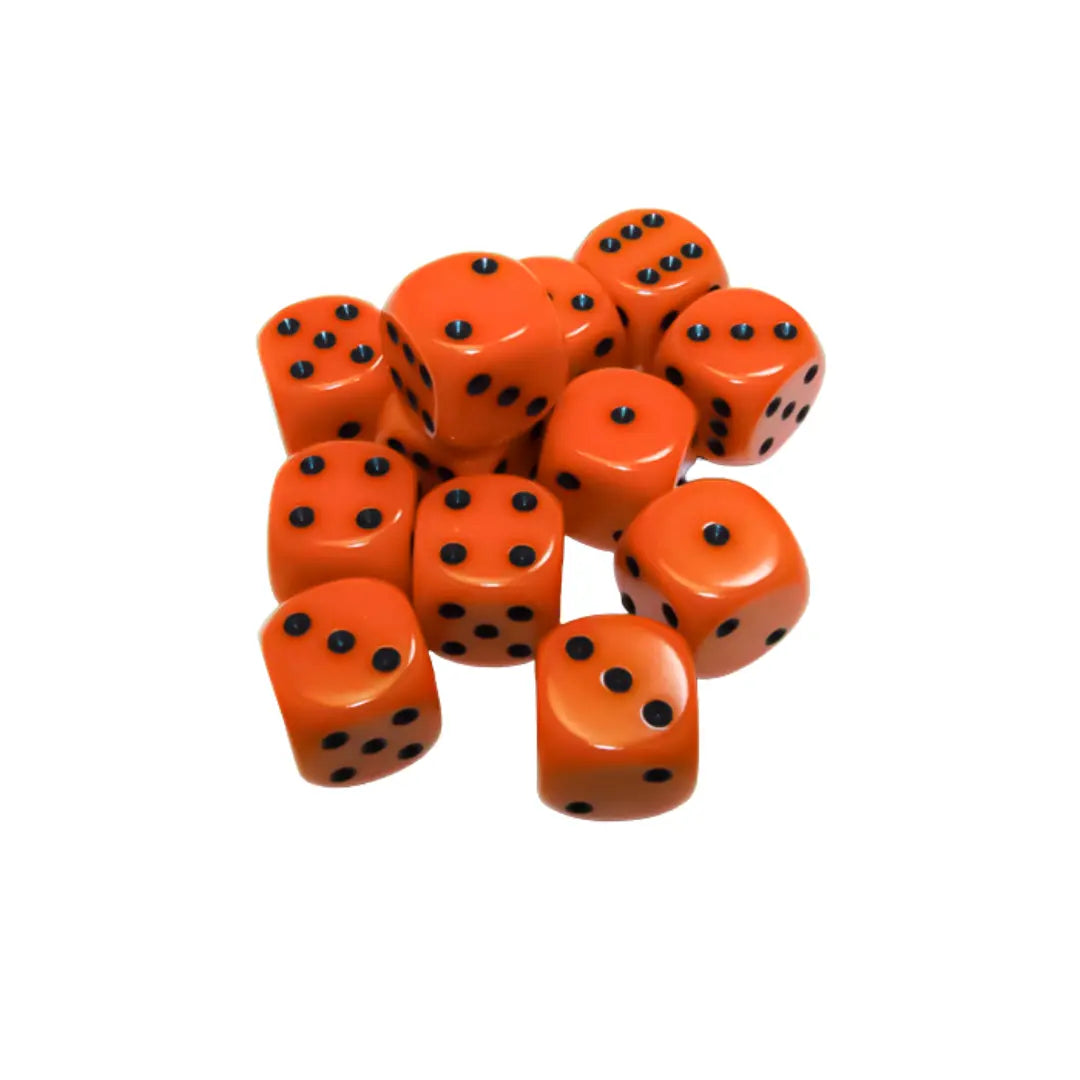 Chessex Opaque Orange/black 16mm d6 Dice Block (12 dice) Moonveil Games