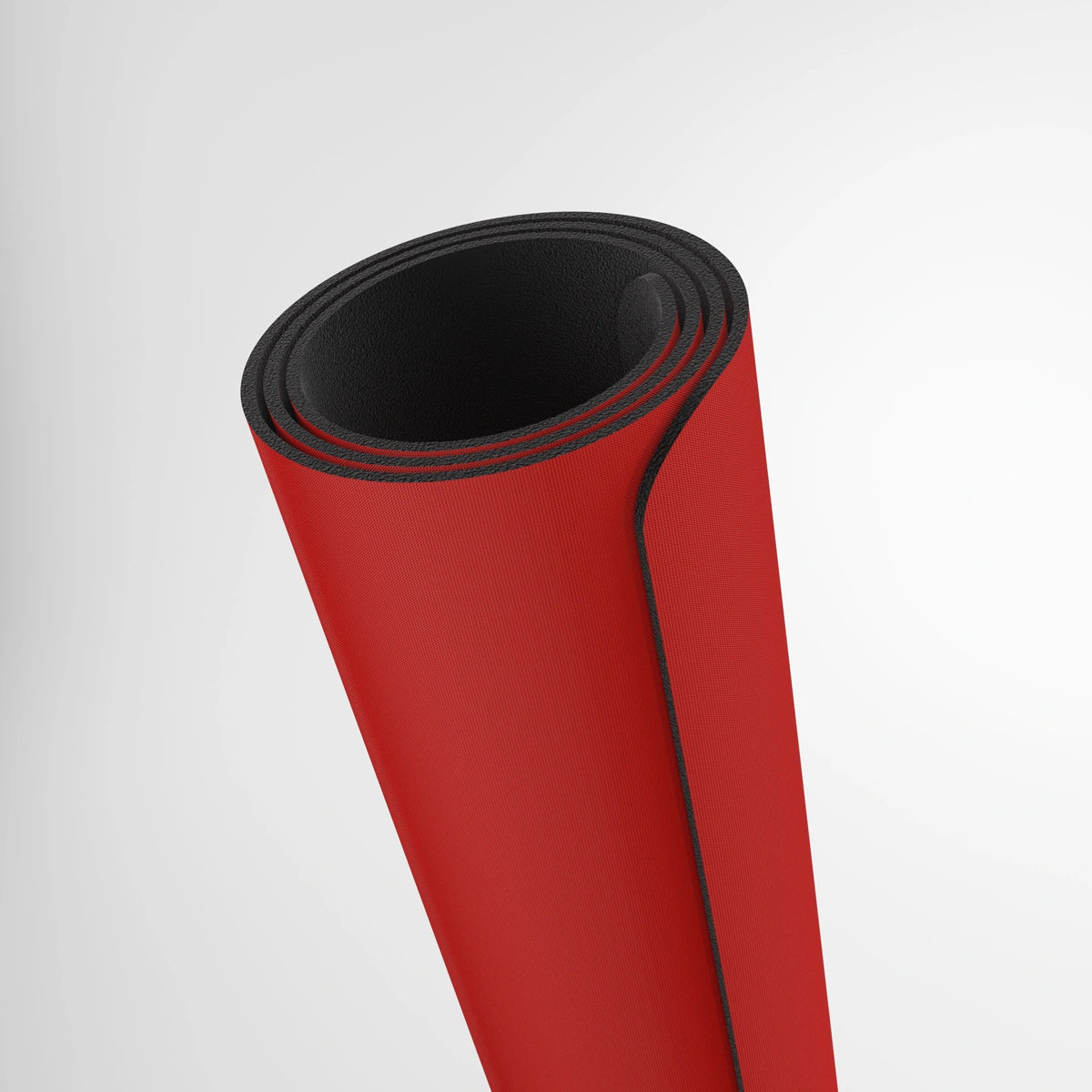 GameGenic: Playmat: Prime: Red, a rolled-up, cushioned mat with anti-slip underside, perfect for protecting cards during games. Elegant logo subtly imprinted.