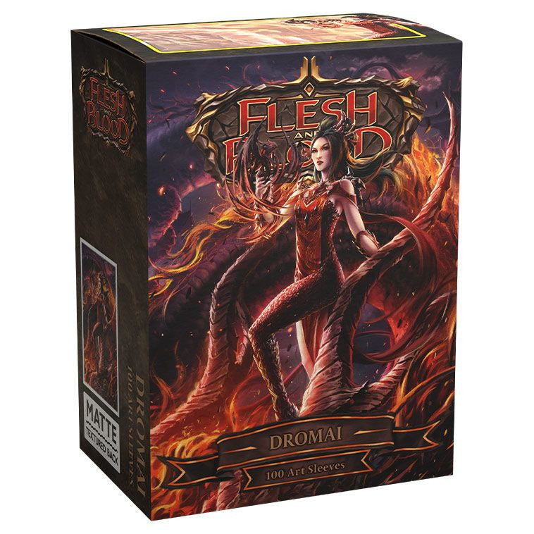 Dragon Shield: Art: Matte: Flesh and Blood: Dromai card sleeves featuring Dromai artwork, textured matte finish, and 100 sleeves in a retail box.