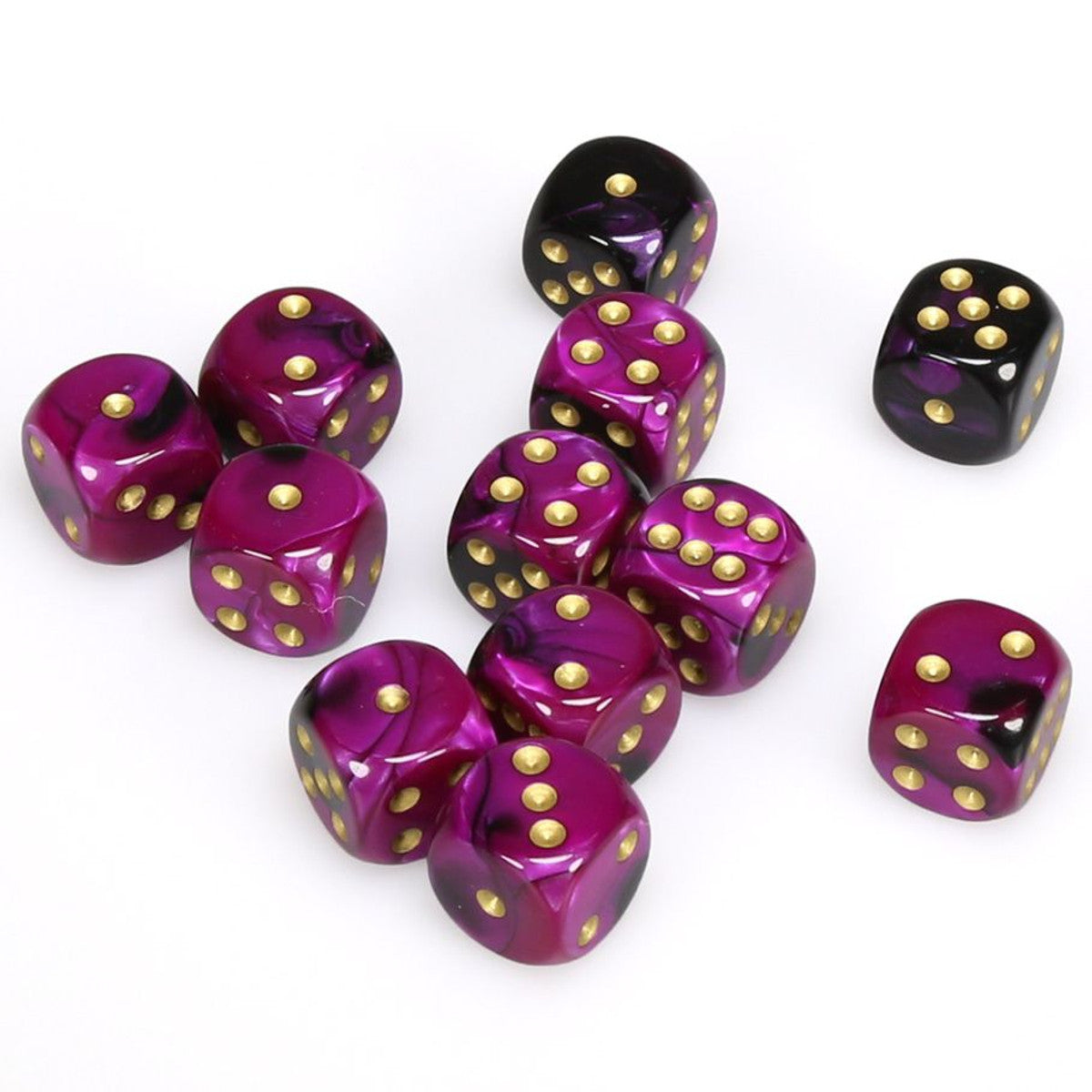 Chessex Gemini Black and Purple with Gold 16mm d6 Dice Block