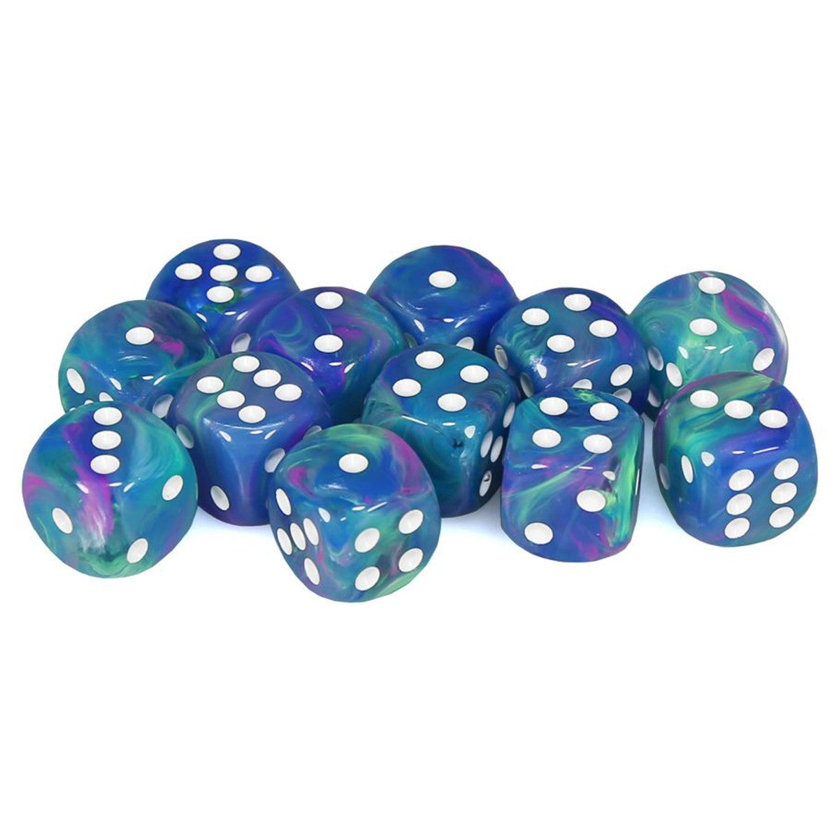 Chessex Festive Waterlily Blue/Green/Pink 16mm d6 Dice Block (12 dice) Moonveil Games