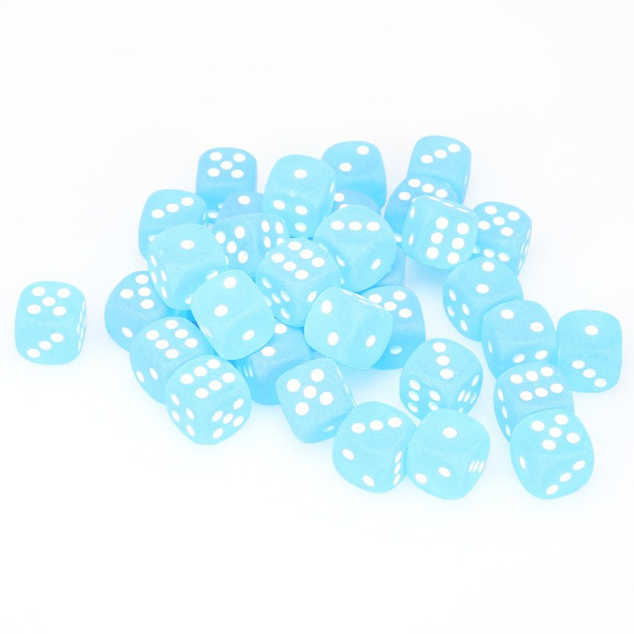 Chessex Frosted Caribbean Blue with White 12mm d6 Dice Block (36 dice)