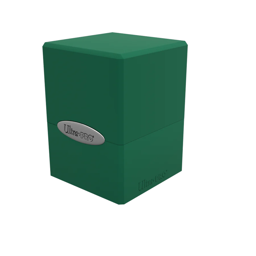 Ultra PRO: Satin Cube: Forest Green Deck Box, designed for 100+ cards with snap-fit lock, durable plastic, and Classic Satin finish for secure trading card storage.