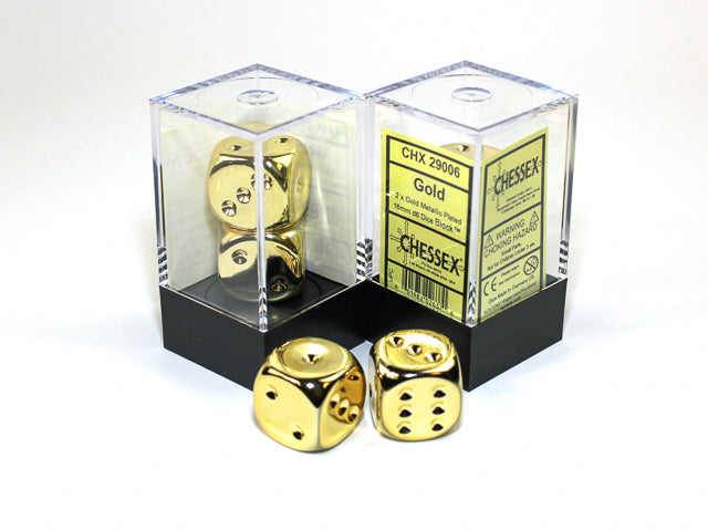 Chessex Gold Plated 16mm d6 Dice Block (2 dice) Moonveil Games