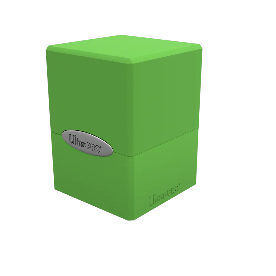 Ultra PRO Classic Satin Cube Lime Green Deck Box, snap-fit plastic case holds 100+ cards, ideal for trading card protection and organization, from Moonveil Games.