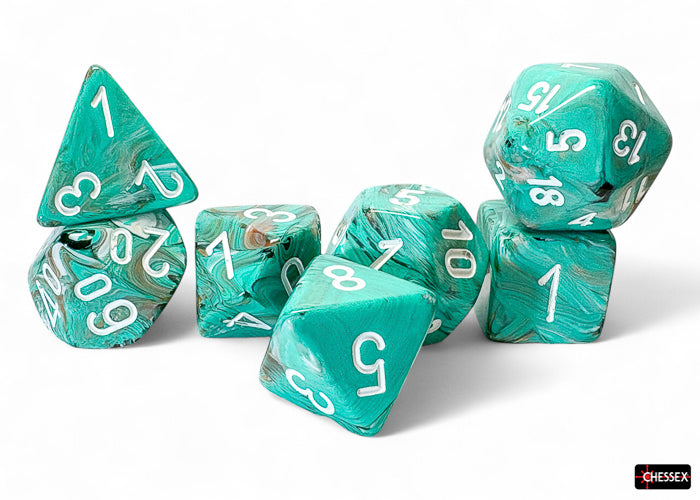 Chessex 7-set Mega Hedrals: Oxi-Copper/white