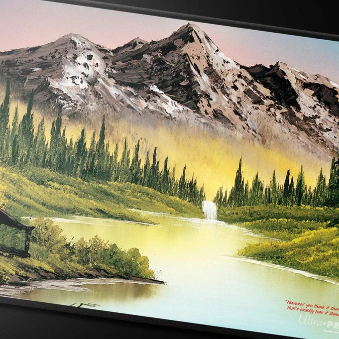 Ultra Pro Bob Ross - Mountain Retreat Black Stitched Playmat for Tabletop Gaming