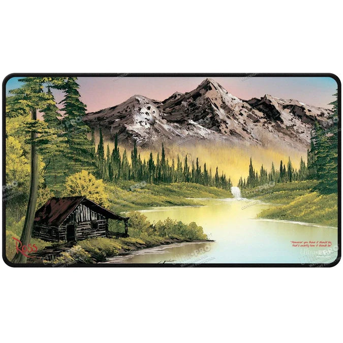 Ultra Pro Bob Ross - Mountain Retreat Black Stitched Playmat for Tabletop Gaming