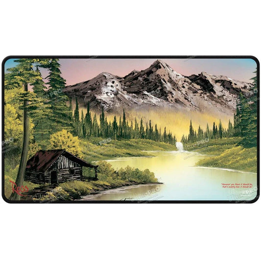 Ultra Pro Bob Ross - Mountain Retreat Black Stitched Playmat for Tabletop Gaming