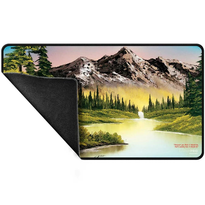 Ultra Pro Bob Ross - Mountain Retreat Black Stitched Playmat for Tabletop Gaming