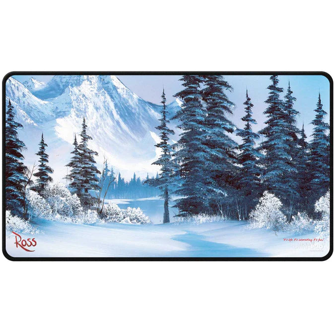 Ultra Pro Bob Ross - Winter Paradise Black Stitched Playmat for Tabletop Gaming
