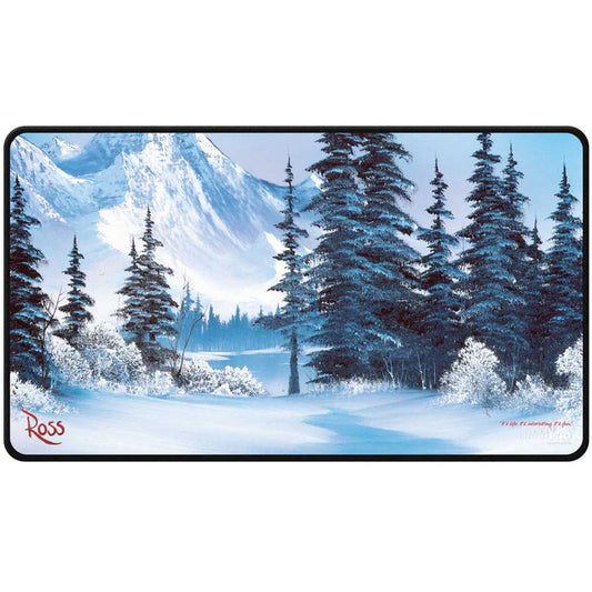 Ultra Pro Bob Ross - Winter Paradise Black Stitched Playmat for Tabletop Gaming