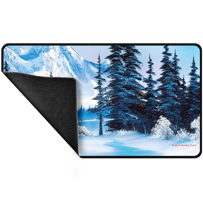 Ultra Pro Bob Ross - Winter Paradise Black Stitched Playmat for Tabletop Gaming