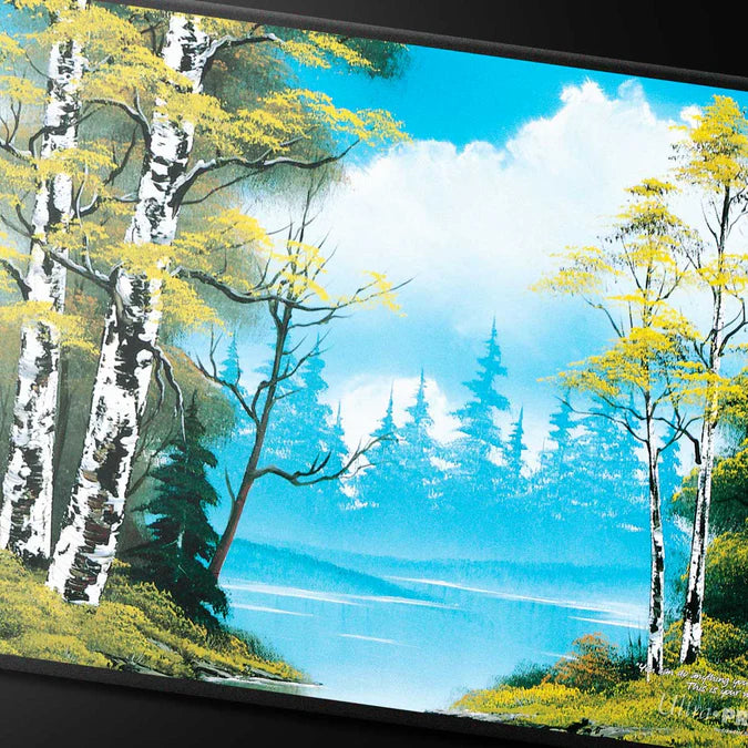 Ultra Pro Bob Ross Lakeside Path Black Stitched Playmat for Tabletop Gaming