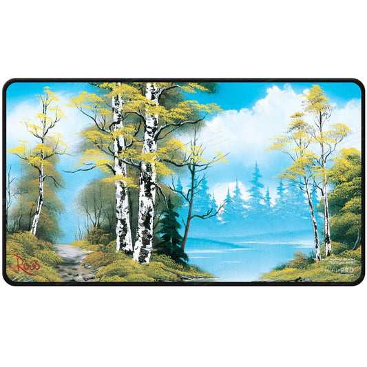 Ultra Pro Bob Ross Lakeside Path Black Stitched Playmat for Tabletop Gaming