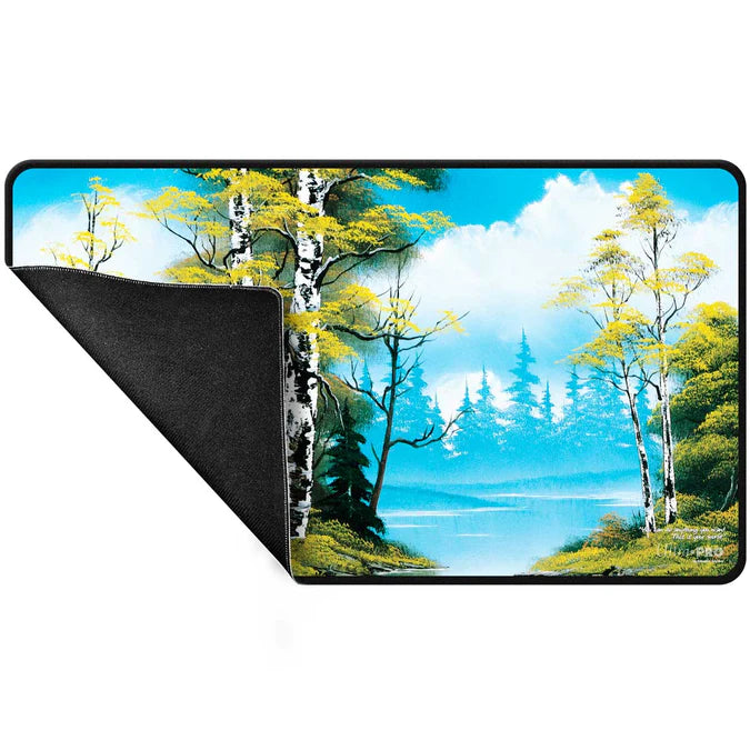 Ultra Pro Bob Ross Lakeside Path Black Stitched Playmat for Tabletop Gaming