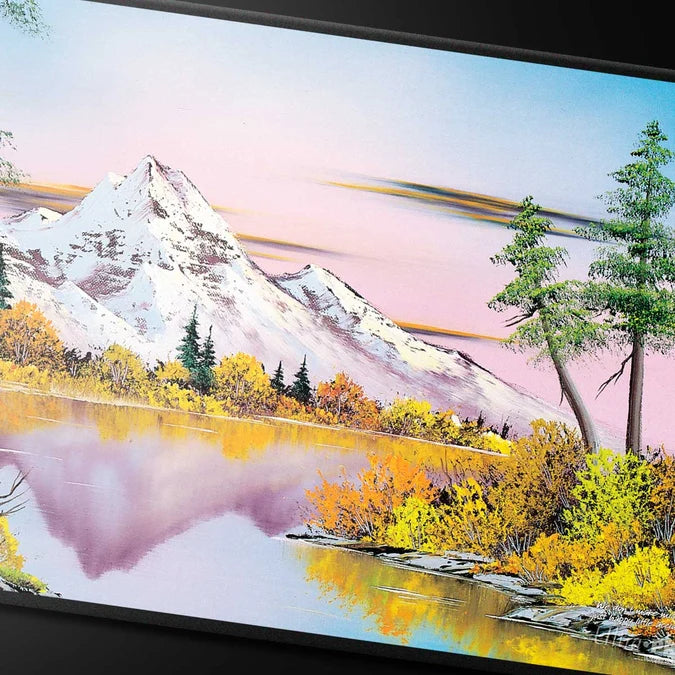 Ultra Pro Bob Ross - Mighty Mountain Lake Black Stitched Playmat for Tabletop Gaming