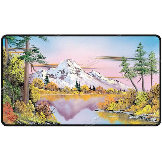 Ultra Pro Bob Ross - Mighty Mountain Lake Black Stitched Playmat for Tabletop Gaming