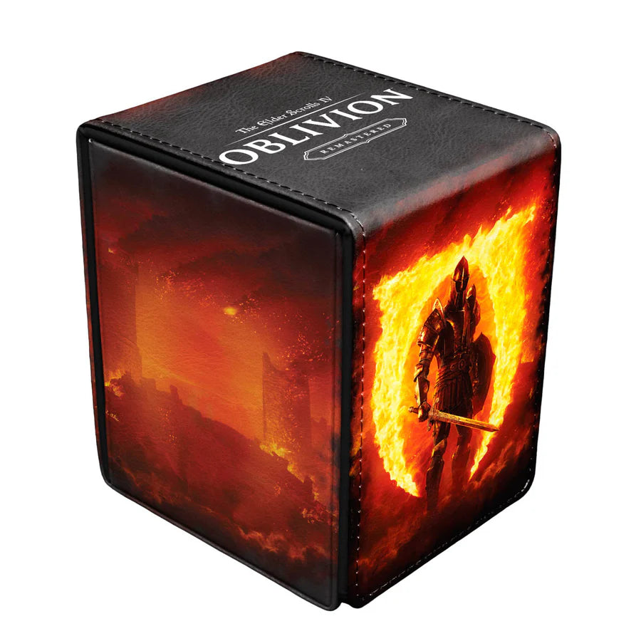 Ultra PRO Alcove Flip: The Elder Scrolls: Oblivion Remastered Deck Box with iconic Oblivion gate artwork, holds up to 100 double-sleeved cards, magnetic closure, thumb notches.