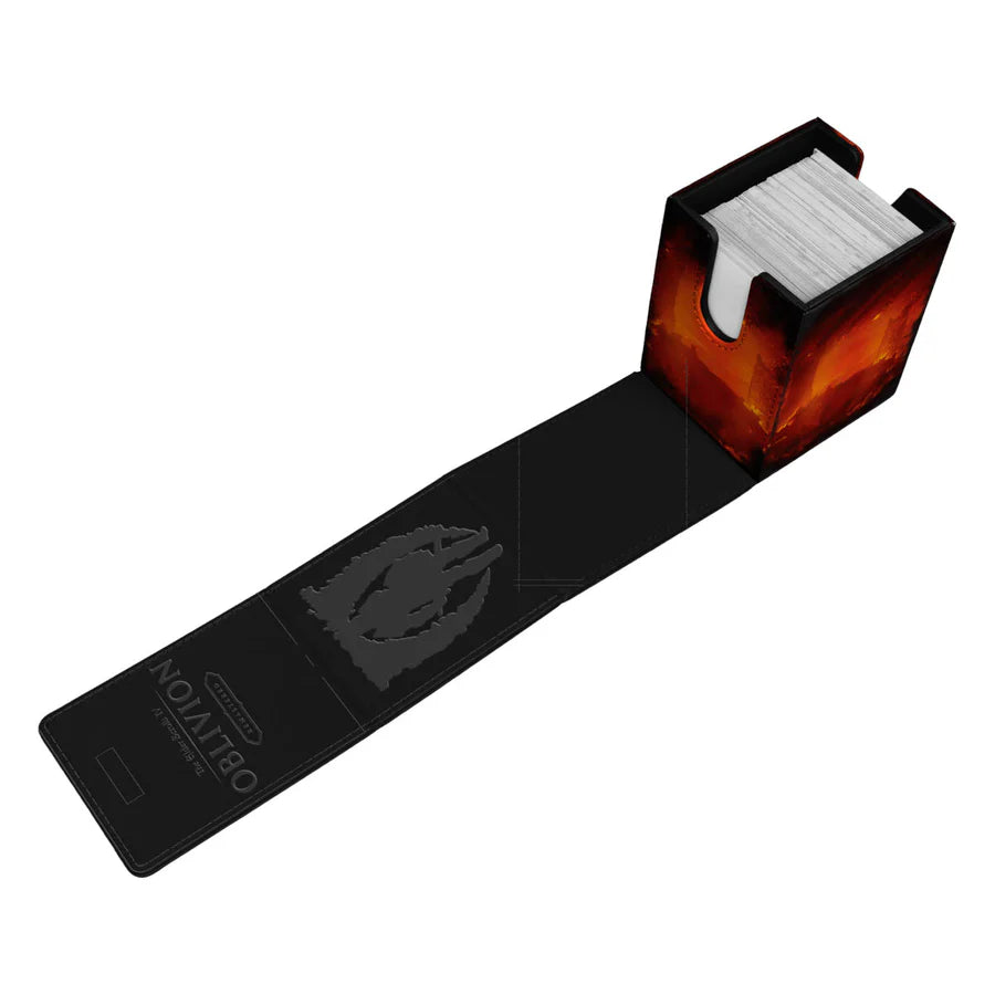 Ultra PRO Alcove Flip: The Elder Scrolls: Oblivion Remastered Deck Box with play-mat, holds 100 double-sleeved cards, features magnetic closure and thumb notches.