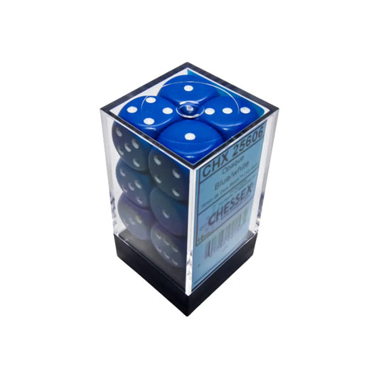 Chessex Opaque Blue/white 16mm d6 Dice Block (12 dice) Moonveil Games