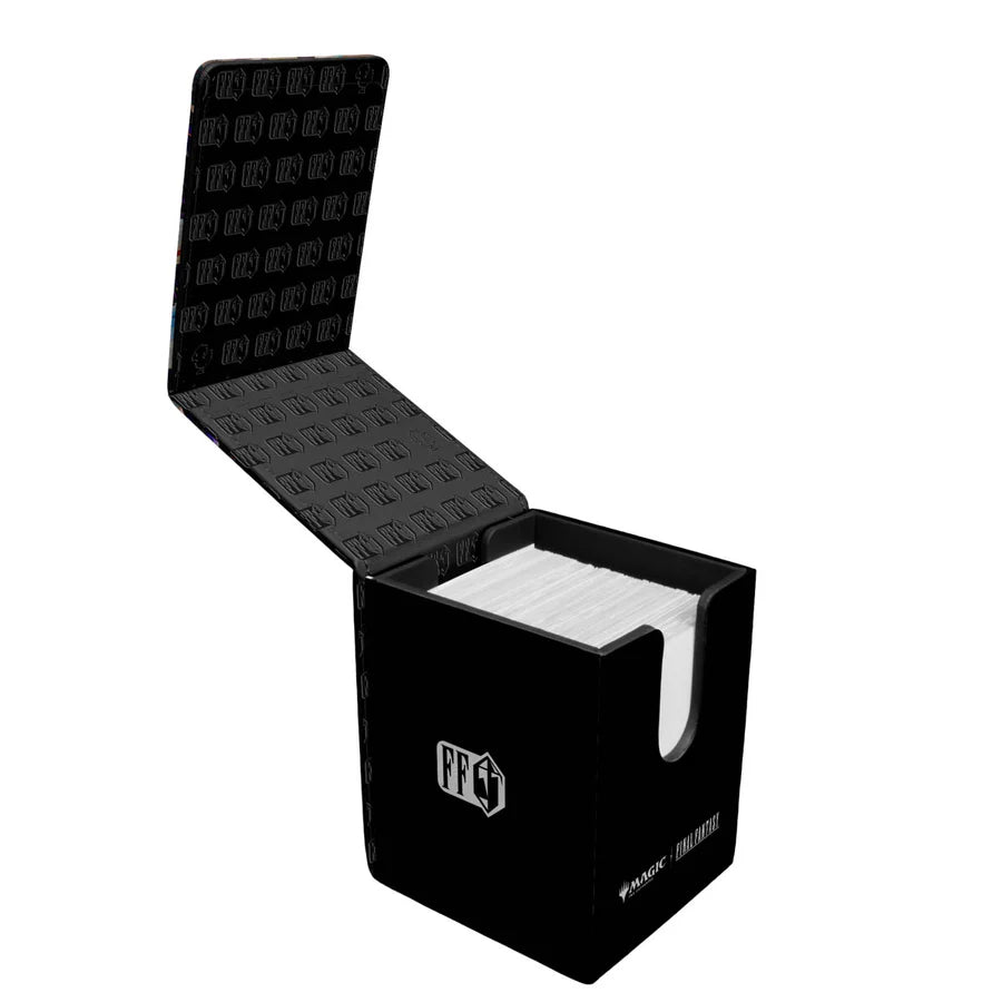 Ultra PRO Alcove Flip: Magic the Gathering: Final Fantasy: Kain, Traitorous Dragoon Deck Box, open with sleeved cards, FFG logo, and branded bottom edge visible.