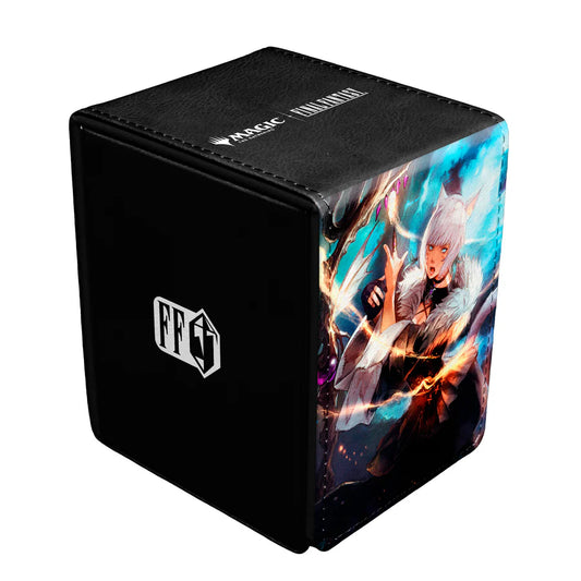 Ultra PRO Alcove Flip: Magic the Gathering: Final Fantasy: Y'shtola Rhul Deck Box with embossed logos and vibrant Final Fantasy XIV character artwork, holding up to 100 double-sleeved cards.