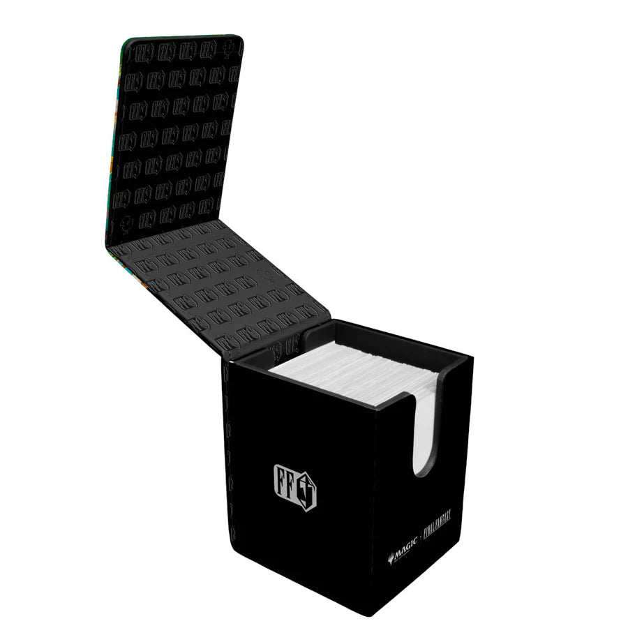 Ultra PRO Alcove Flip: Magic the Gathering: Final Fantasy: Chocobos Deck Box with sleeved cards, featuring FFG logo and secure magnetic closure for easy access.