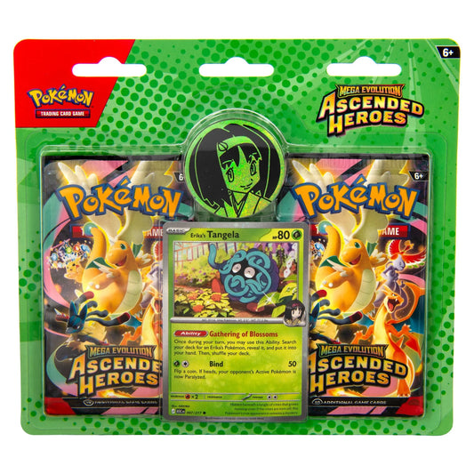 Pokémon TCG: Mega Evolution 2.5: Ascended Heroes: 2-Booster Blister Erika’s Tangela with two booster packs, Erika’s Tangela promo card, and holographic coin.
