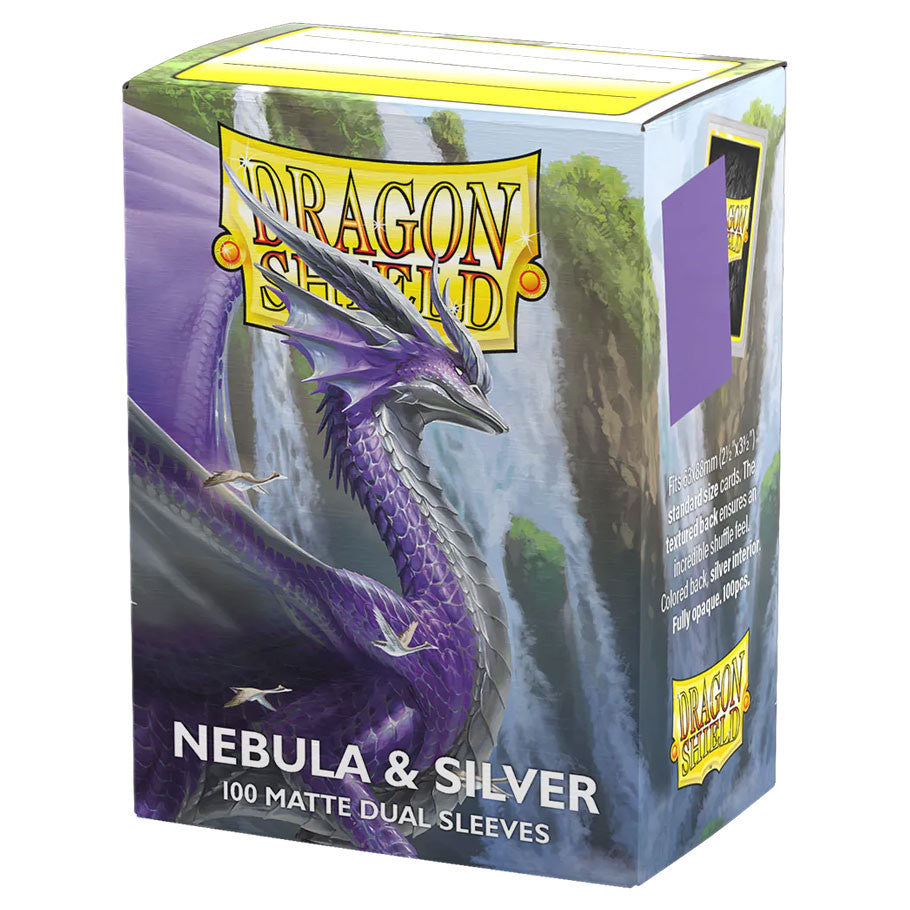 Dragon Shield Nebula & Silver - Matte Dual Sleeves 100-count pack for trading cards, offering stylish protection with dual-colored design, perfect for TCG enthusiasts.