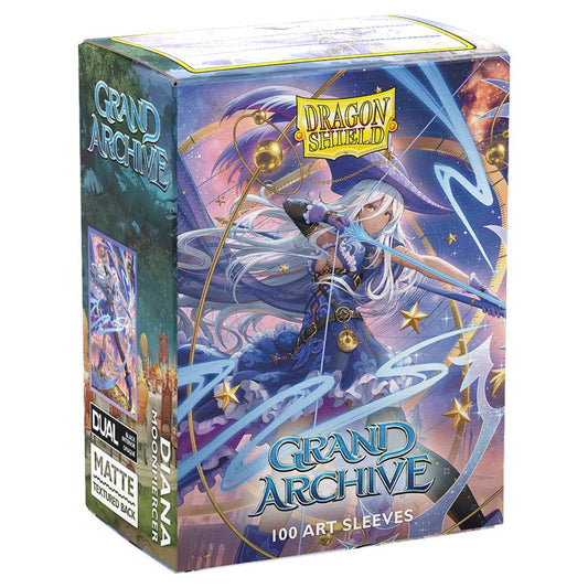 Dragon Shield: Art: Matte: Grand Archive: Diana, Moonpiercer (100) sleeves showcasing durable, matte-finish protectors with Diana Moonpiercer artwork, ideal for TCGs.