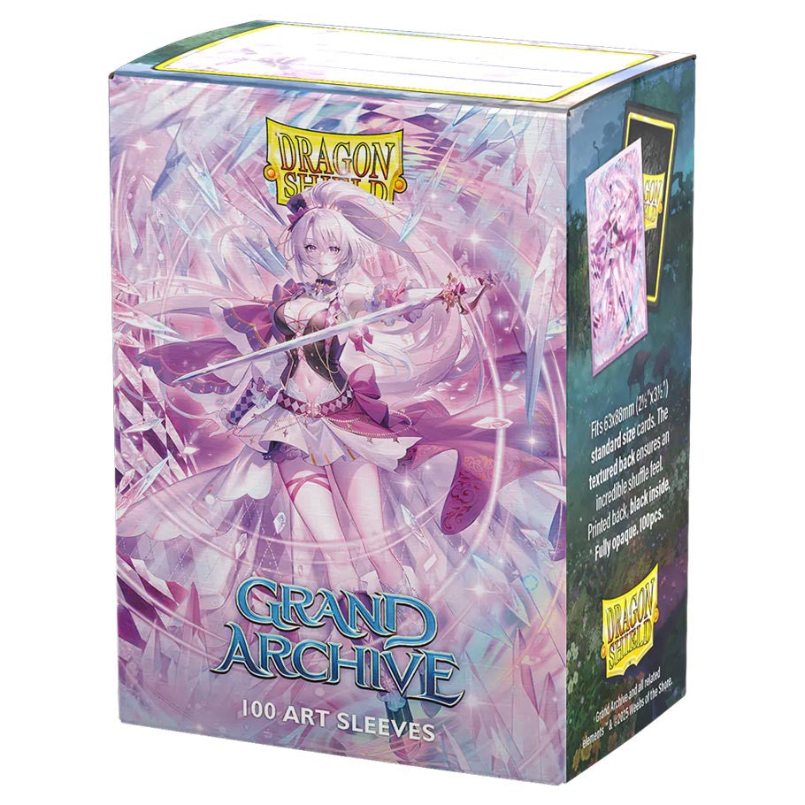 Dragon Shield: Art: Matte: Grand Archive: Merlin, Brilliant Vestige (100) sleeves feature an anime heroine with crystalline shards, ideal for TCGs, ensuring durable, high-quality protection.