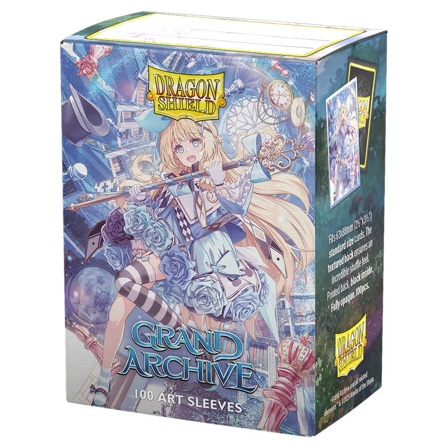 Dragon Shield: Art: Matte: Grand Archive: Alice, Golden Queen (100) sleeves, featuring fantasy anime artwork, fit standard cards, ideal for TCGs like Magic and Pokémon.