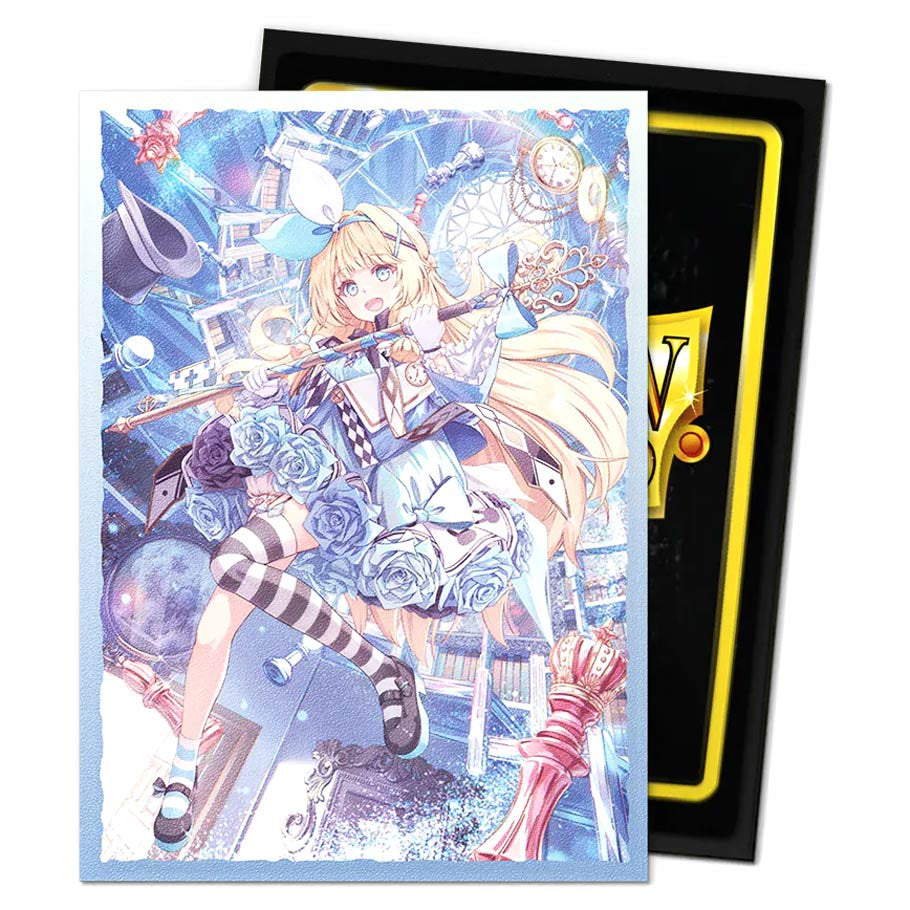 Decorative trading-card sleeve featuring anime-style Alice with a key-staff, floating objects; part of Dragon Shield: Art: Matte: Grand Archive: Alice, Golden Queen (100).