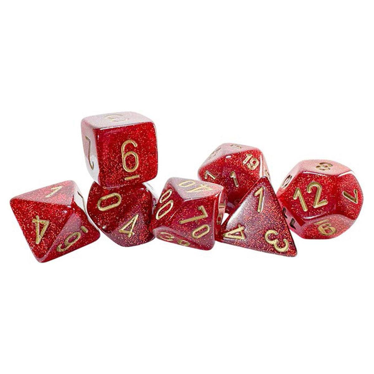 Chessex 7-set Mega Hedrals: Glitter Ruby/Gold