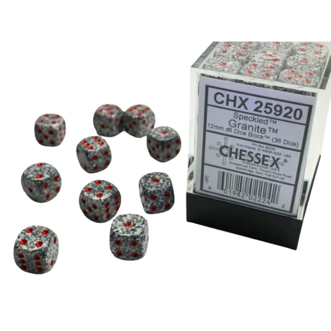 Chessex Speckled Granite 12mm d6 Dice Block (36 dice) Moonveil Games