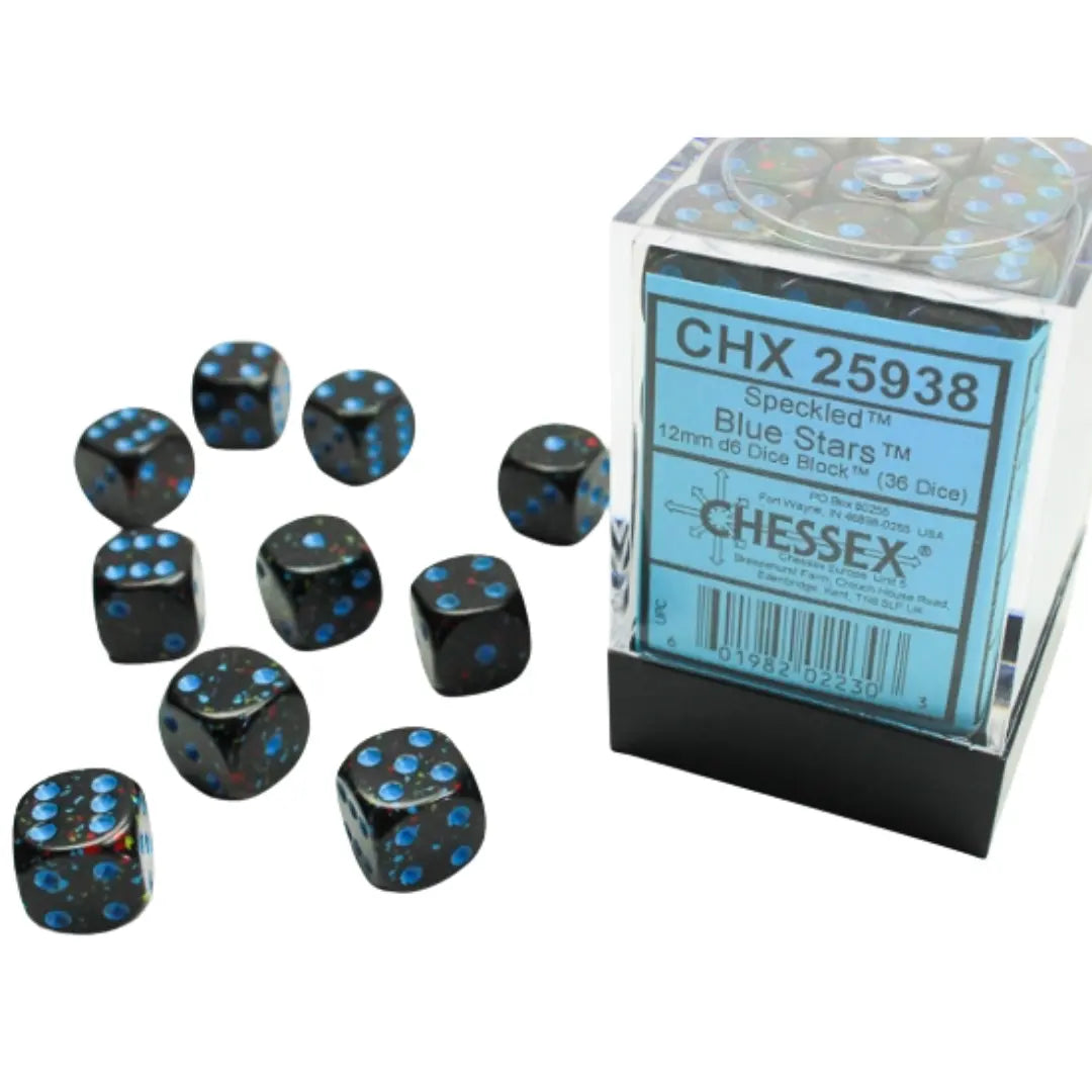 Chessex Speckled Blue Stars 12mm d6 Dice Block (36 dice) Moonveil Games
