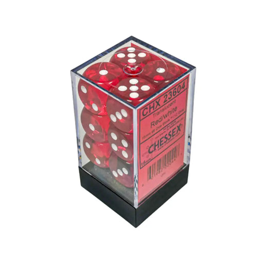 Chessex Translucent Red/white 16mm d6 Dice Block (12 dice) Moonveil Games
