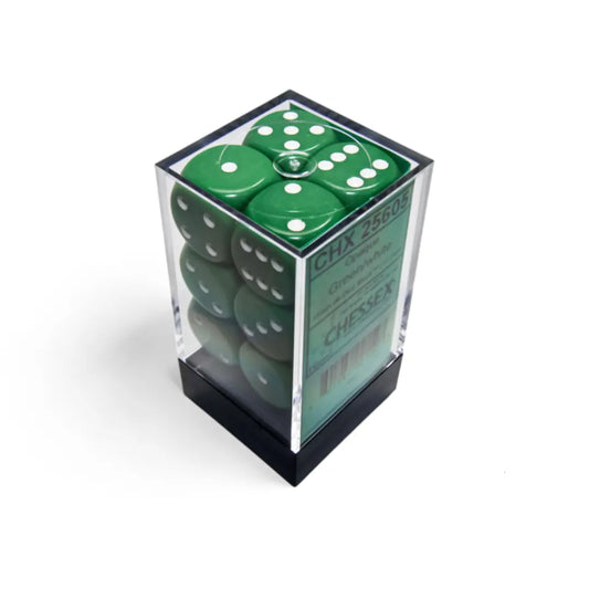 Chessex Opaque Green/white 16mm d6 Dice Block (12 dice) Moonveil Games