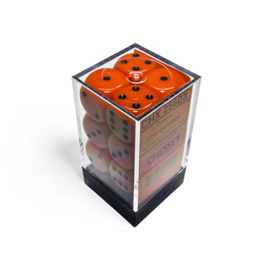 Chessex Opaque Orange/black 16mm d6 Dice Block (12 dice) Moonveil Games